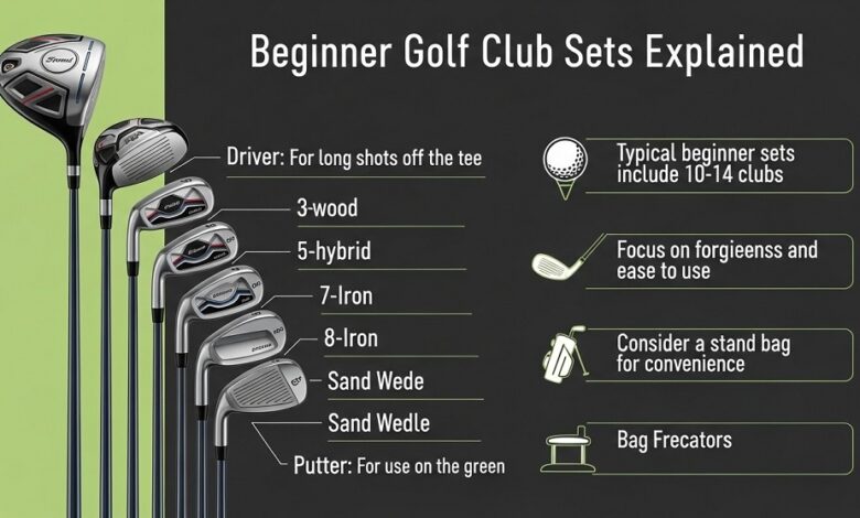 Beginner golf club set with driver irons and putter