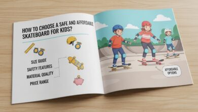 Youth skateboard setup with helmet and protective pads