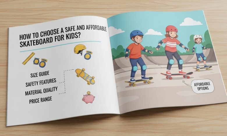 Youth skateboard setup with helmet and protective pads