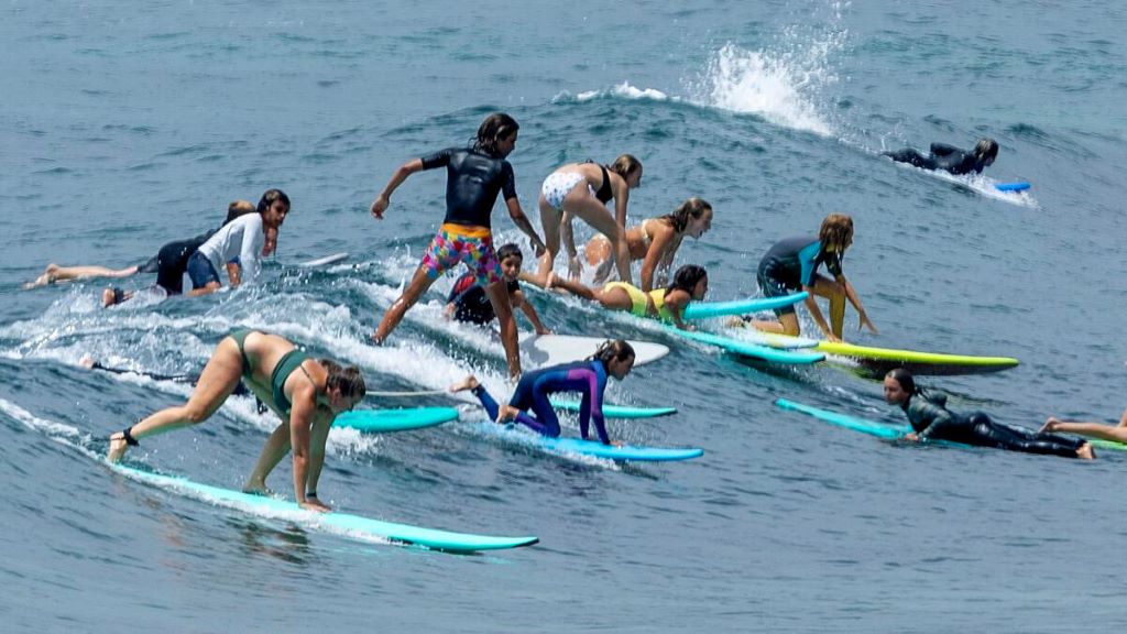 Surf-inspired balance and strength exercises in California coastal setting